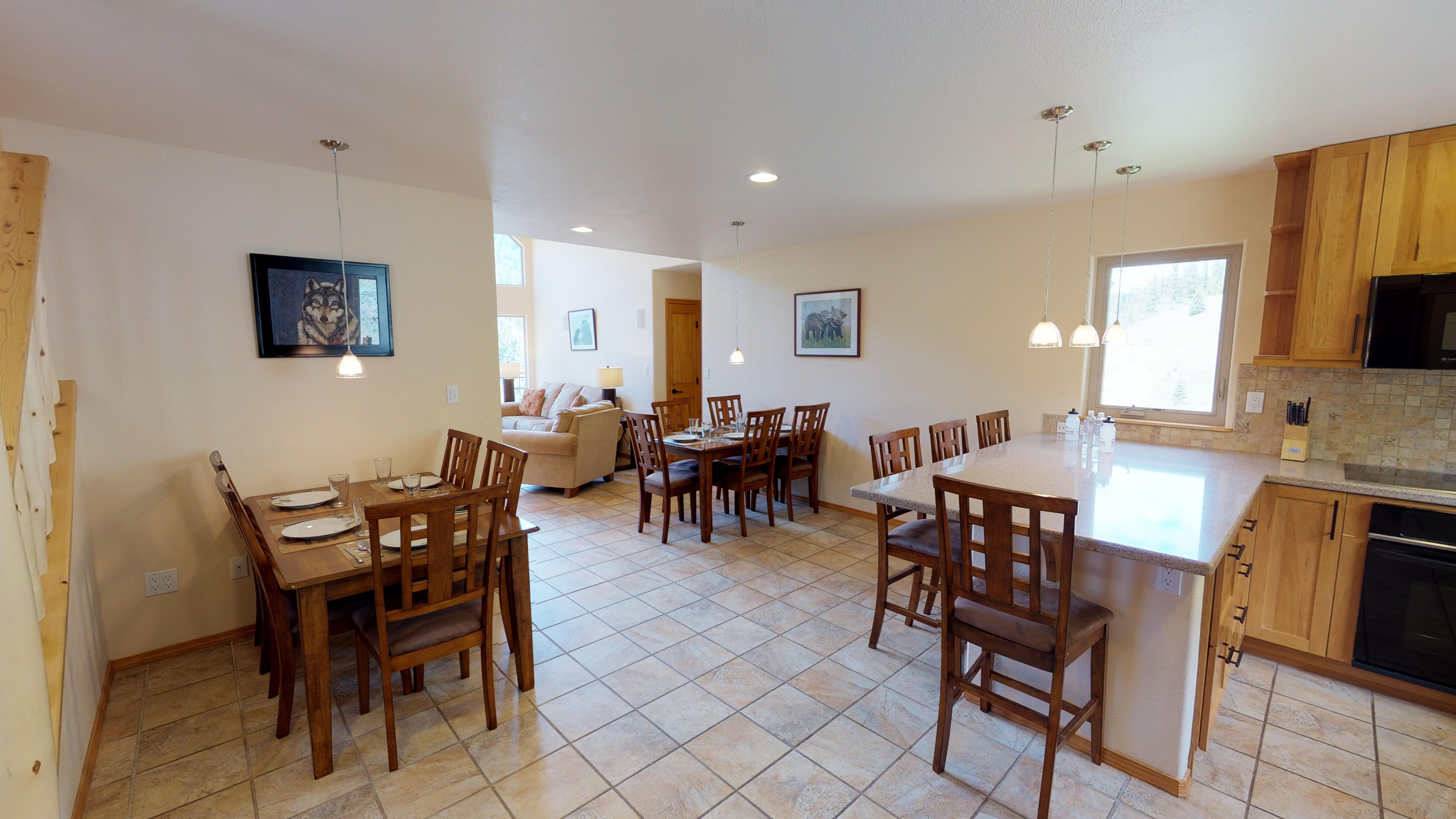 Spacious dining area, with enough seats at the table for 10 people 