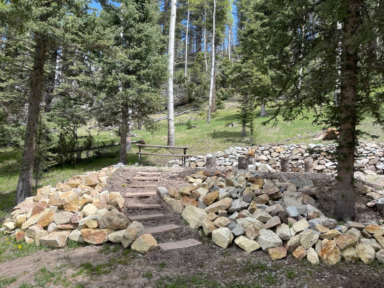 Stairs leading to the back of the property and the hot tub.